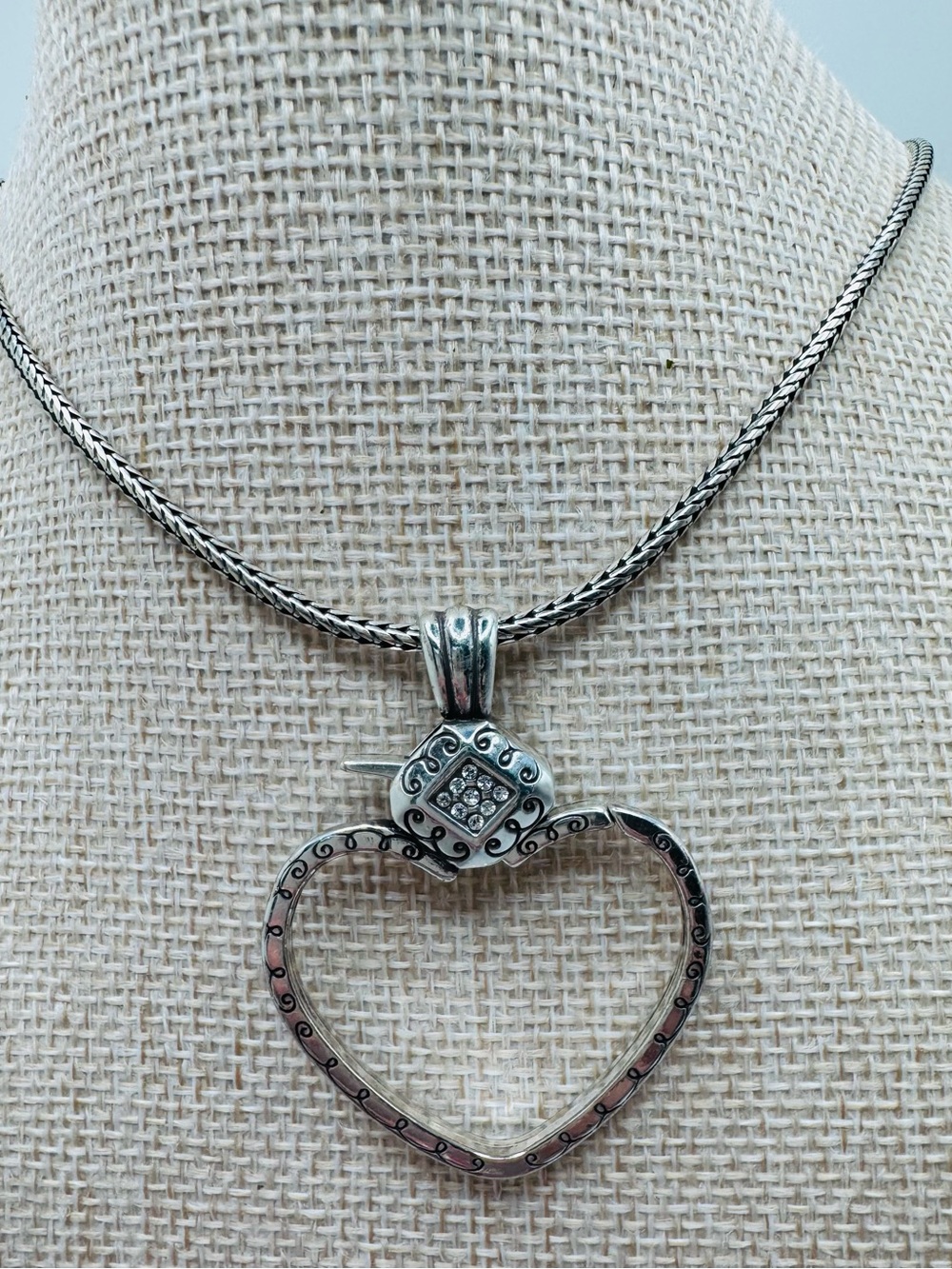 Brighton Silver Heart Bead Pendant Necklace with Crystal Accent